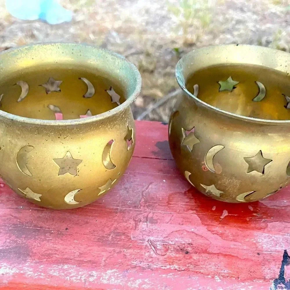 (2) Vintage Brass Pierced Votive Holder​​